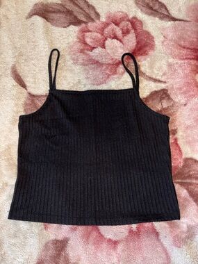 love J Black Ribbed Square-Neck Camisole
